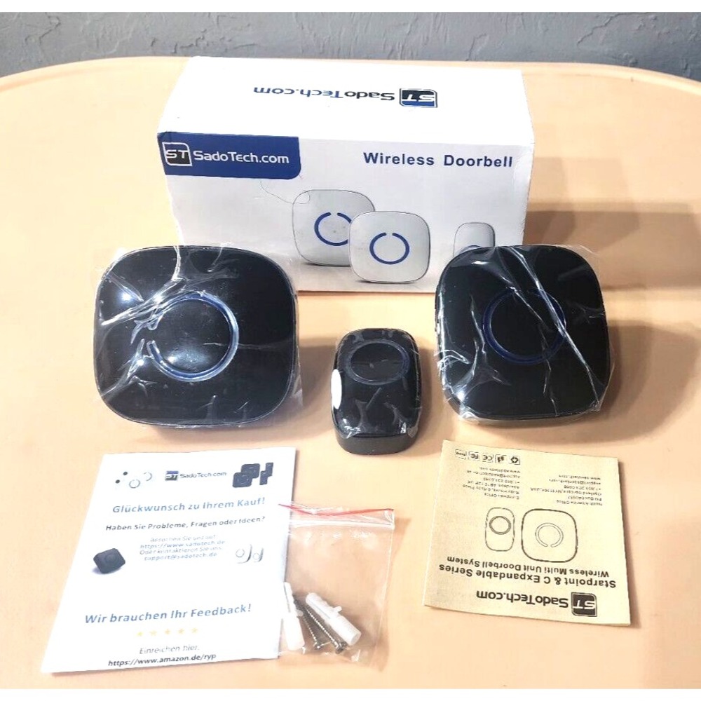 SadoTech Wireless Doorbells - 1 Transmitter‎ - 2 Receivers - Black